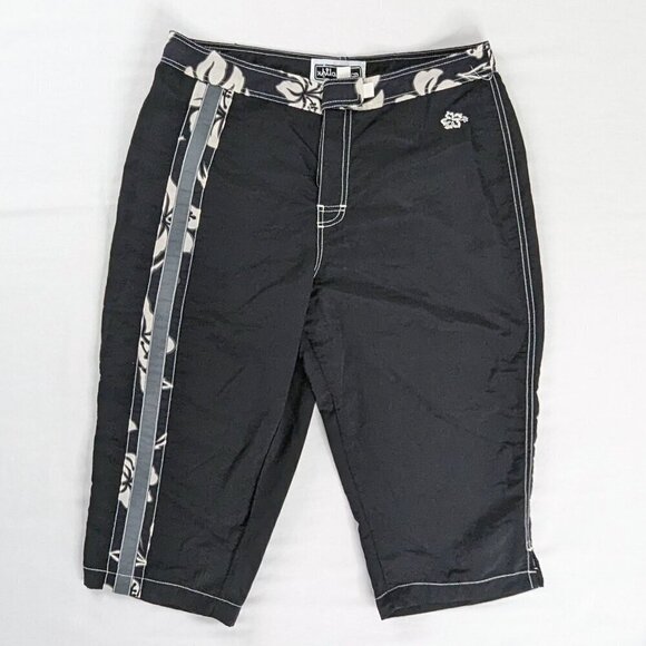 Y2k Black and White Tropical Floral Surf Shorts Board Shorts - Picture 1 of 9